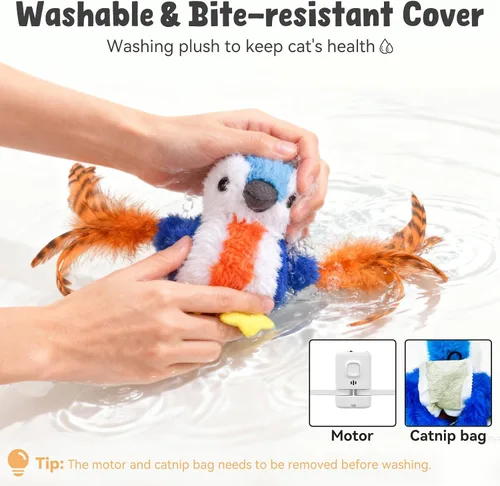 Miniatura 8 de Juguetes para gatos que aletean pájaro, juguetes de hierba gatera para gatos de interior, juguete automático interactivo para gatitos, juguete