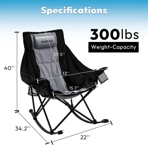 Miniatura 2 de Swonder Silla mecedora de gran tamaño con innovador cojín de asiento extraíble 2 en 1 para todas las estaciones, silla plegable para exteriores