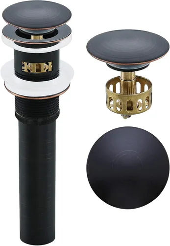 Desagüe desplegable de bronce aceitado con desbordamiento, drenaje de lavabo de baño con colador de pelo, cesta de recogedor de pelo, drenaje de