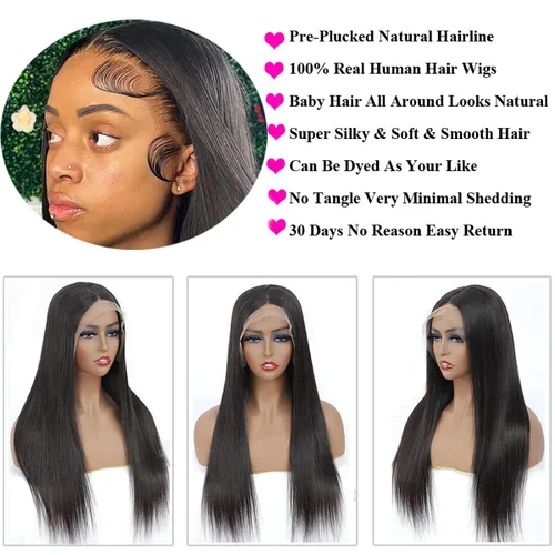 Miniatura 6 de Peluca de cabello humano brasileño lacio con encaje frontal de 13 x 4 pulgadas, transparente HD, prearrancada con abuelitos (26 pulgadas)