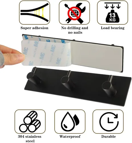Miniatura 7 de Picowe Soporte para llaves decorativo de pared, ganchos adhesivos de acero inoxidable, organizador de llaves para pared, gancho para toallas