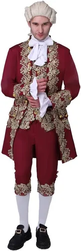 Miniatura 7 de CosplayDiy Traje de corte del siglo XVIII para hombre, uniforme militar británico victoriano colonial, elegante disfraz rococó para hombre Azul