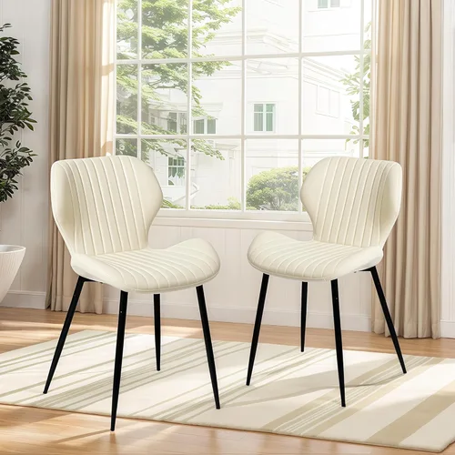 CangLong Juego de 2 sillas de comedor, sillas de comedor de piel sintética con cómodo asiento y respaldo copetudos, modernas sillas Kicthen sin Beige