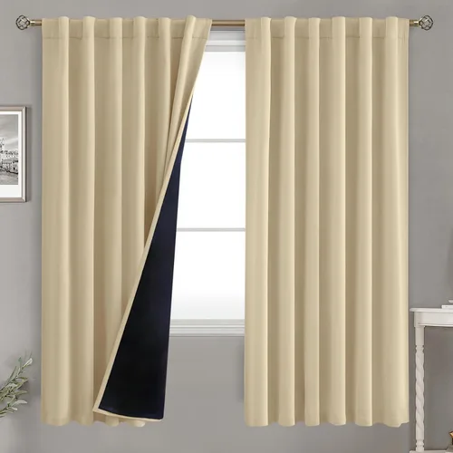 Miniatura 69 de BGment Cortinas 100% opacas beige de 63 pulgadas de largo con forro aislante térmico, bolsillo para varilla y lengüeta trasera de doble capa