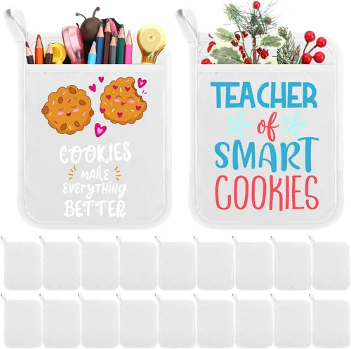 Miniatura 8 de Hoolerry 20 Piezas Agarraderas para Ollas con Bolsillo Sublimación 7x9'' Algodón Agarraderas para Ollas de Horno a Granel con Lazos Colgantes Rojo