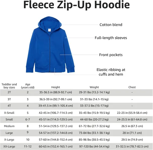 Miniatura 6 de Tienda Essentials Boys and Toddlers' Fleece Zip-Up Hoodie Sweatshirt