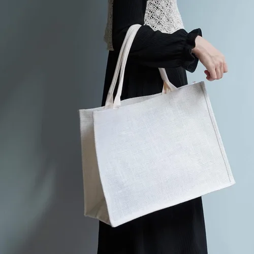 Miniatura 2 de Segarty Bolsas de mano, paquete de 6 bolsas grandes de yute blanco reutilizables de lona para regalos con asas, bolsa en blanco a granel para dama