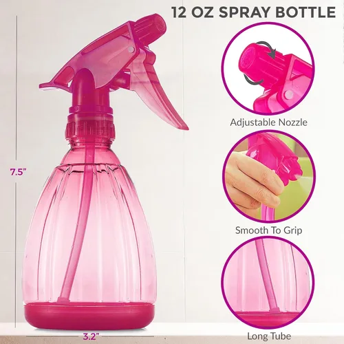 Miniatura 2 de DilaBee Botella Rociadora Rosa (Paquete de 1 - 12 Oz) Botellas Rociadoras de Plástico para Limpieza, Cabello, Plantas, Cocina, BBQ - Rociador de Azul
