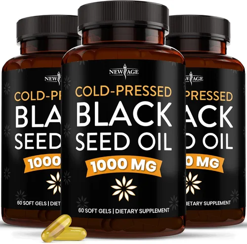 Miniatura 8 de NEW AGE Cápsulas de gel blando de aceite de semilla negra, prensado en frío de alta calidad, Nigella sativa que produce aceite de semilla de comino