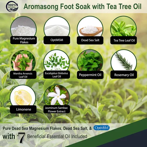 Miniatura 6 de Aromasong Remojar pies de árbol de té con sal del mar muerto y copos de magnesio – Sales refrescantes de baño de pies para relajación, control