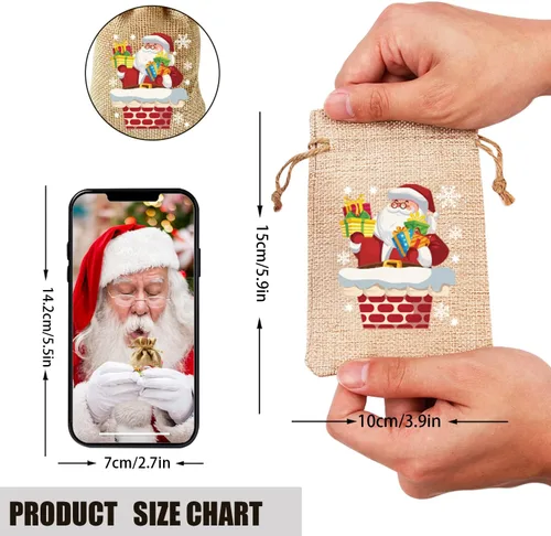 Miniatura 2 de LOMIMOS 36 Bolsas de Arpillera con Cordón Navideñas, Bolsas Reutilizables de Lino Yute para Regalos Dulces Caramelos Envoltorio Obsequios