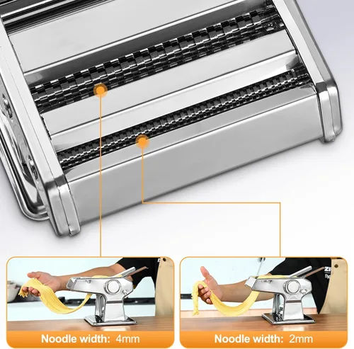 Miniatura 4 de FrutPunch Máquina manual para hacer pasta, 9 ajustes de grosor ajustables, rodillo y cortador para espaguetis, fettuccine, lasaña
