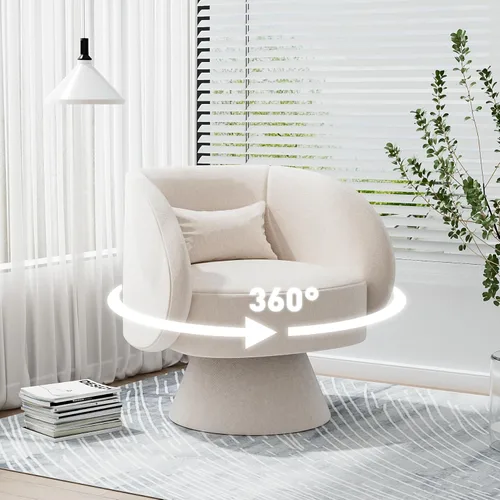 Miniatura 3 de Juego de 2 sillas giratorias de barril, sillas decorativas giratorias tapizadas para sala de estar, cómodo sillón redondo pequeño y moderno de 360