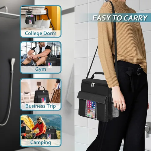 Miniatura 7 de Bolsa de ducha portátil, grande de malla de secado rápido, organizador de ducha colgante con compartimento para zapatos húmedos y secos