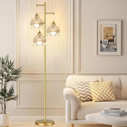 Miniatura 7 de ILLMTW Lámpara de Pie Dorada para Sala de Estar, Dormitorio, Lámpara de Pie Moderna de Mediados de Siglo Lámpara de Pie de Latón Árbol de 3 Luces