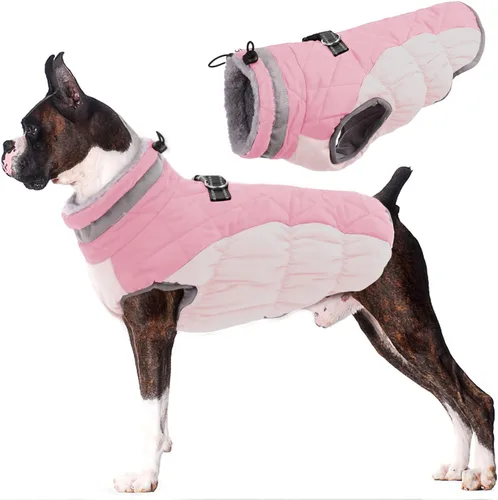 Miniatura 25 de Lelepet Abrigo cálido para perro, abrigo de invierno para perro, chaqueta impermeable para perros con arnés incorporado, chaleco reflectante