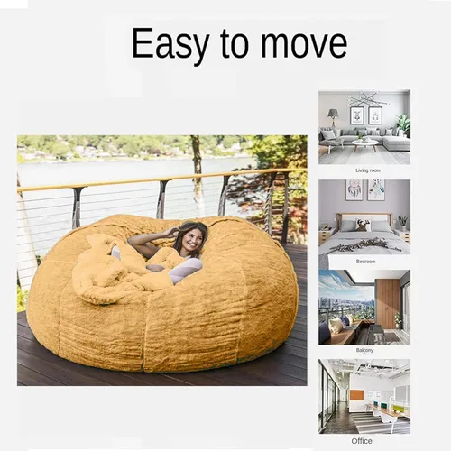 Miniatura 4 de HWOEK Puf de gran tamaño de piel gigante (sin relleno) para muebles de sala de estar de adultos, grande, redondo, suave, esponjoso, sofá perezoso