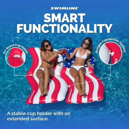 Miniatura 4 de Swimline - Juego de colchón inflable para piscina, con conector, con bandera estadounidense