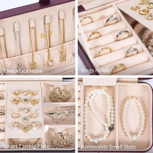 Miniatura 3 de KCY Joyero para mujeres y niñas, estuche organizador de joyas de viaje pequeño, de piel sintética, portátil, cajas de almacenamiento para anillos