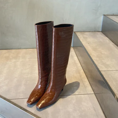 Miniatura 3 de Vertundy Botas altas hasta la rodilla para mujer, tacón bajo, pantorrilla ancha, botas altas con punta cuadrada, botines clásicos de cocodrilo