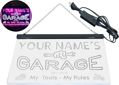 Miniatura 8 de ADVPRO personalizado: tu nombre estación del año, garaje temático, cueva para hombres. Decoración con doble color LED neón signo st6-pp1-tm Blanco