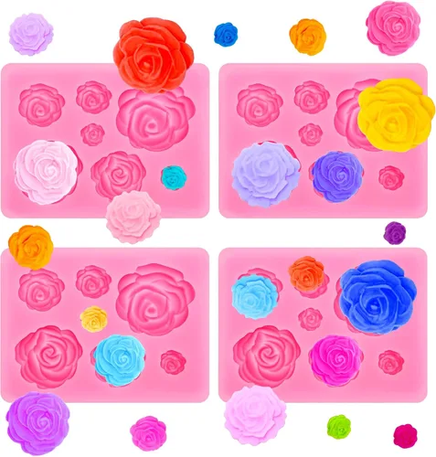 Miniatura 8 de 2 piezas de moldes de silicona con forma de flores, moldes de silicona para fondant y pastel, moldes de arcilla polimérica con forma de flor