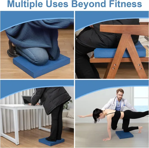 Miniatura 6 de StrongTek Almohadilla de equilibrio profesional de espuma para ejercicios, 15.8 x 13 x 2 pulgadas, rodillera de espuma TPE de alta densidad, Azul