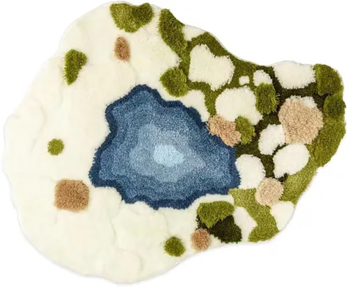 Miniatura 26 de Alfombra de musgo estéreo 3D irregulares con flores naturales, margaritas y musgo, para sala de estar, dormitorio, decoración estética del hogar
