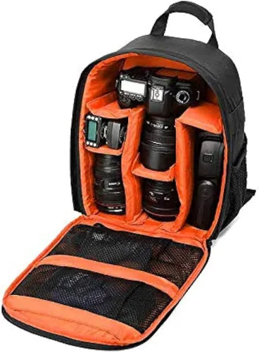 Mochila impermeable para cámara SLR/DSLR, bolsa de hombro, estuche de viaje para lentes digitales Canon Nikon Sony (Mediana, Naranja)