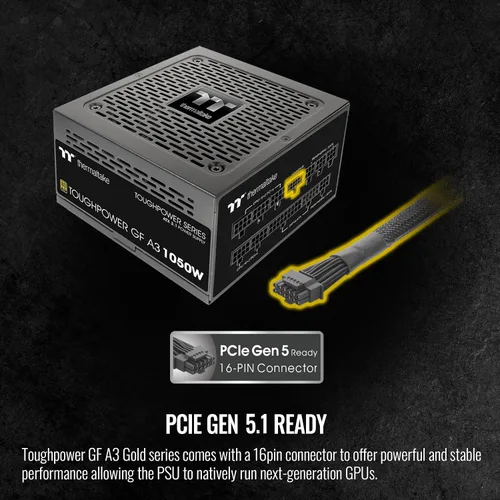 Miniatura 4 de Thermaltake Toughpower GF A3 1050W, Conectores True 600W 12VHPWR en la fuente de alimentación y serie NVIDIA RTX 40, ATX 3.0/PCI-E 5.0, 80+ Gold
