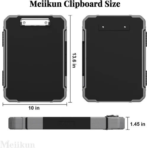 Miniatura 2 de Meiikun Portapapeles con almacenamiento, protección resistente a prueba de golpes, bolsa interna para bolígrafo y clip de metal, tableros de clip