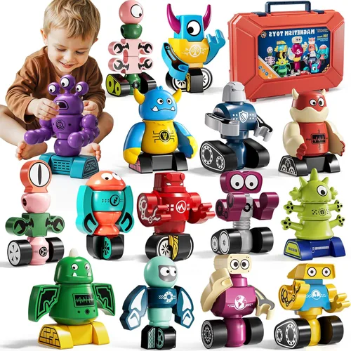 Imanes Robot Juguetes de Construcción para Niños de 3-5 4-8 Años - 106 PIEZAS Juguetes de Monstruos Conjunto de Bloques de Construcción Apilables