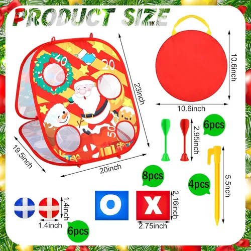 Miniatura 2 de Liliful Juego de lanzamiento de bolsas de frijoles de Navidad 3 en 1, juegos de fiesta de Navidad para familias, juego plegable de cornhole