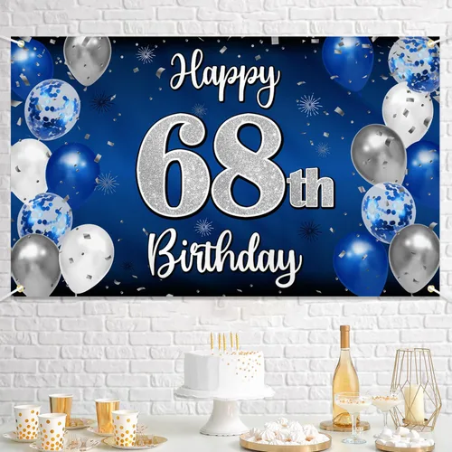 Miniatura 167 de Decoración de feliz cumpleaños 35, globo azul y plateado de 35 años, cartel grande de telón de fondo de cumpleaños, suministros para fiesta de 35th