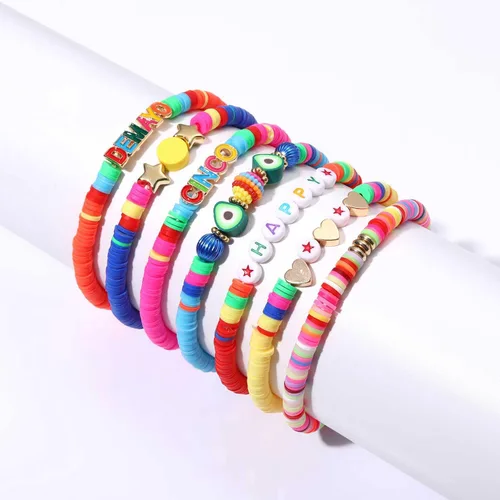 Miniatura 289 de Surfer Heishi - Pulseras apilables para mujer, apilables, de vinilo arcoíris, disco de arcilla, pulseras elásticas para la amistad, joyería bohemia