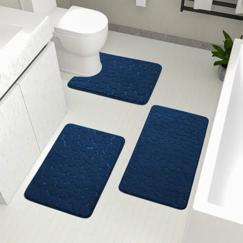 Miniatura 35 de YIHOUSE Juego de 2 tapetes de baño de espuma viscoelástica, antideslizantes, absorbentes de agua, lavables, para fregadero, inodoro y suelo Negro