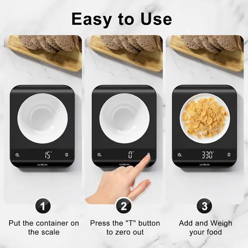 Miniatura 6 de Ultrean - Báscula de cocina digital con pantalla LED, pesa en gramos y onzas para hornear y cocinar, 6 unidades con función de tara, 11 lb