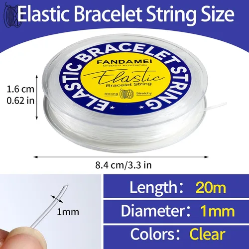 Miniatura 2 de FANDAMEI Cordón elástico de 1mm para pulseras, cordón de cuentas elásticas de cristal para pulseras de joyería, cuerda elástica transparente
