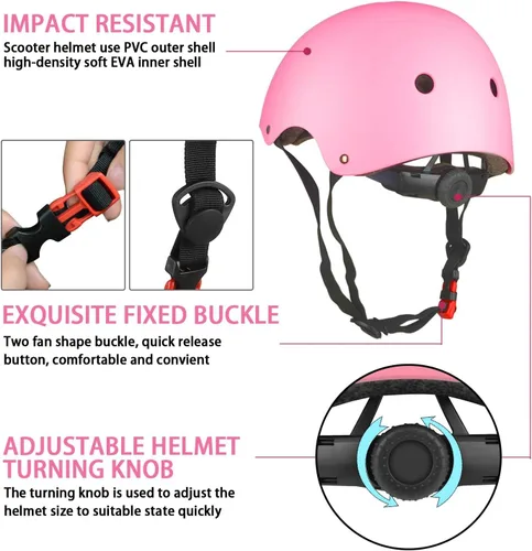 Miniatura 3 de WayEee - Juego de casco de bicicleta para niños, rodilleras para patinetas, juego de almohadillas para casco, juego de equipo de protección Rosa