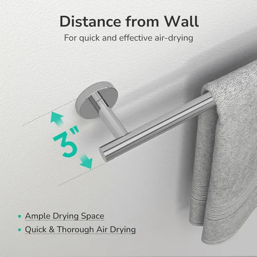 Miniatura 5 de USHOWER Barra de toalla cromada pulida, toallero de 18 pulgadas para montaje en pared de baño, varilla de toalla de acero inoxidable SUS304 Cromo