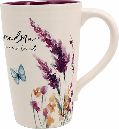 Pabellón - Taza de 17 onzas para abuela, taza de café con patrón floral, taza de café de mariposas, ideas de cocina para primavera y verano, taza de