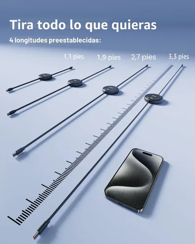Miniatura 5 de Baseus Cable USB C a USB C, cable de carga rápida retráctil USB C 5A de 100 W, cable de carga rápida USB tipo C de 4 etapas de longitud
