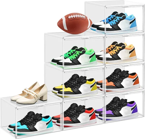 Paquete de 5 cajas transparentes para zapatos, tamaño 12, organizador de almacenamiento de zapatos para armario, apilable, estante de zapatos,