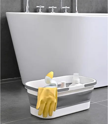 Miniatura 5 de Goderewild Cubo de plástico plegable con ruedas 12L (3.17 galones) para limpieza de casa, camping y RV - Cesta rectangular práctica multiusos