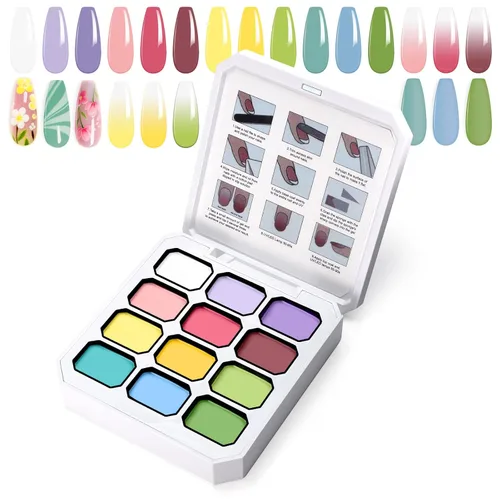 Gel de Pintura con Degradado, 12 Colores Brillantes de Esmalte de Uñas en Gel Ombré para Uñas con Pigmento Pat Aura, Manicura Francesa DIY, Arte de