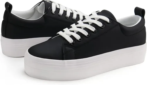 Miniatura 5 de JABASIC Zapatos deportivos de plataforma con cordones para mujer, cómodos, casuales, a la moda, para caminar