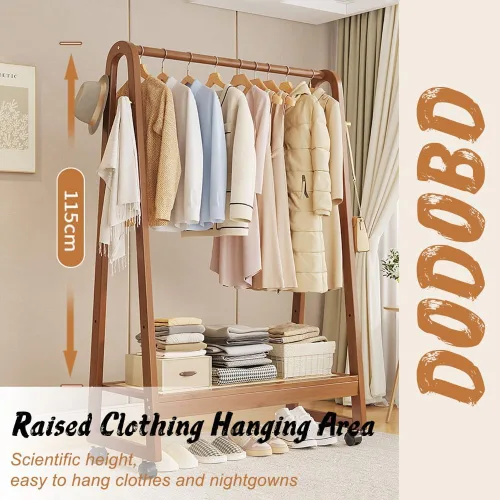 Miniatura 6 de Bamboo Clothing Rack with Hanging Rails,Sturdy Garment Rack with 2-Tier Shoe Rack,Portable Clothes Rack with Hook and Storage Shelf,for