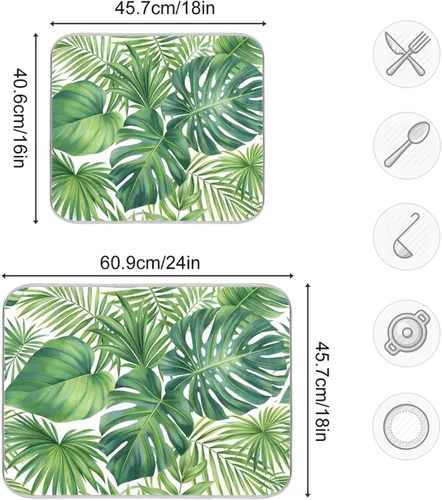 Miniatura 3 de Tapete de secado de platos de flores de porcelana azul y blanca para encimera de cocina, almohadilla de secado de microfibra absorbente