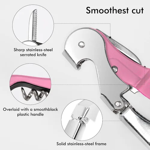 Miniatura 2 de Juego de sacacorchos para camareros profesionales, llave de vino con bisagras de acero inoxidable resistente para camareros de restaurantes, Rosa 2