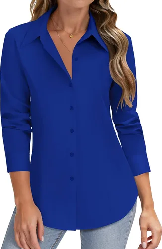 Miniatura 7 de HOTOUCH Camisas de manga larga con botones para mujer, camisas de vestir con protección contra manchas, ajuste delgado, blusas de trabajo, oficina